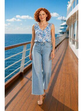 Agolde High Rise Wide Leg Raw Hem Jeans Womens 27 Blue NEW